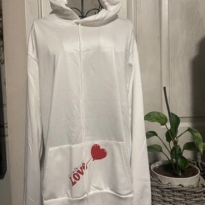 White Hoodie with Red Heart Love Design